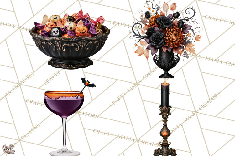 Halloween Mahjong Clipart, Spooky Mahjong Tiles PNG, Gothic example image 1