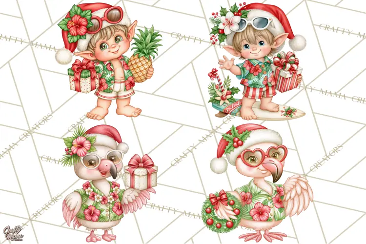 Christmas Characters PNG, Tropical Christmas Clipart