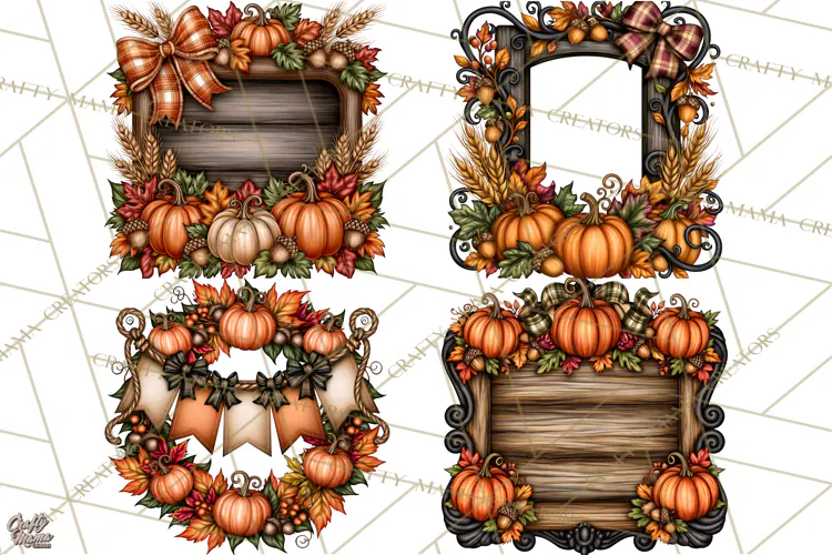 Pumpkins and Plaid Fall Frames Clipart