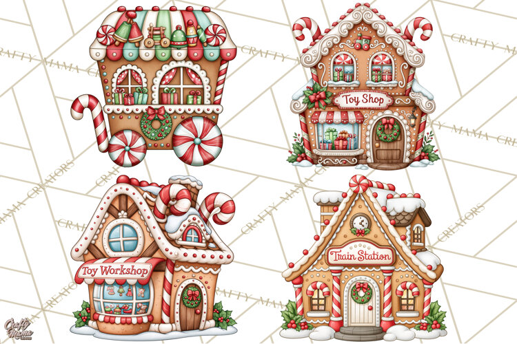 Downtown Gingerbread Town Buildings Clipart PNG example image 1