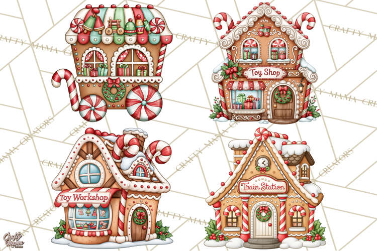 Downtown Gingerbread Town Buildings Clipart PNG
