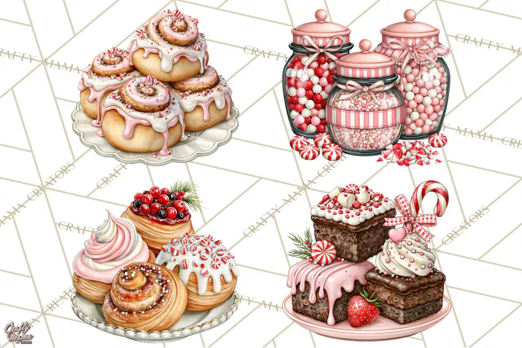 Peppermint Christmas Bakery Clipart PNG, Candy Cane Sweets