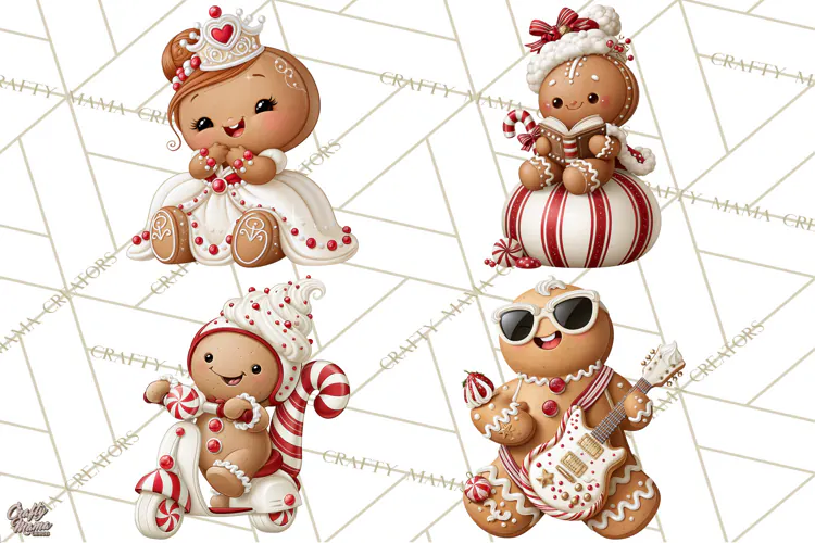 Christmas Gingerbread Clipart PNG, Cute Christmas Characters