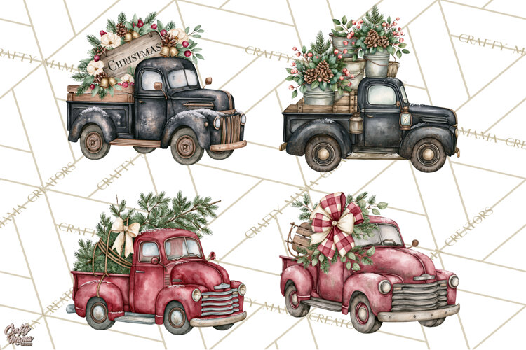 Vintage Truck Christmas PNG example image 1