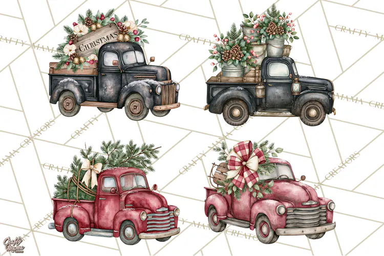 Vintage Truck Christmas PNG