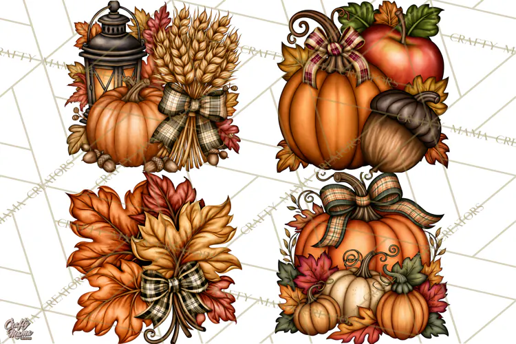 Pumpkins and Plaid Fall Accents Clipart
