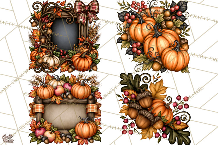 Pumpkins and Plaid Fall Frames Clipart example image 1