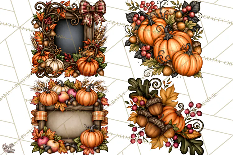 Pumpkins and Plaid Fall Frames Clipart