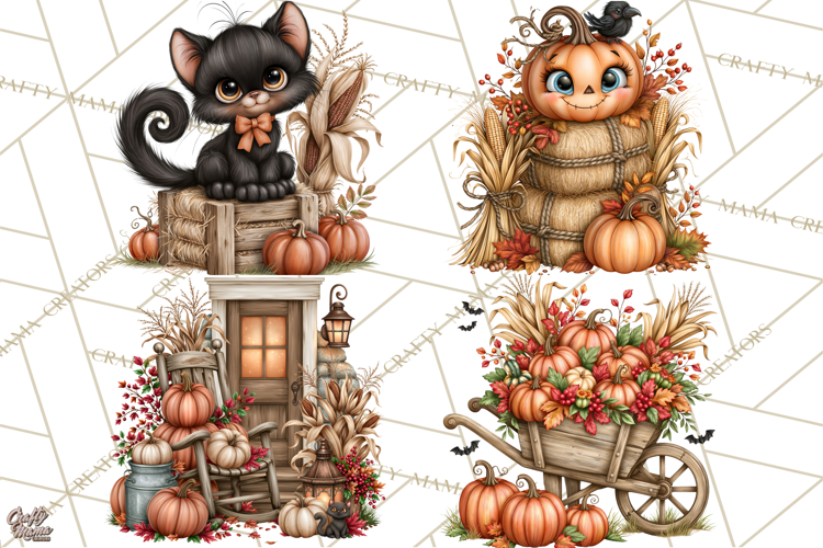 Halloween Farmhouse Clipart, Rustic Farm Halloween PNG