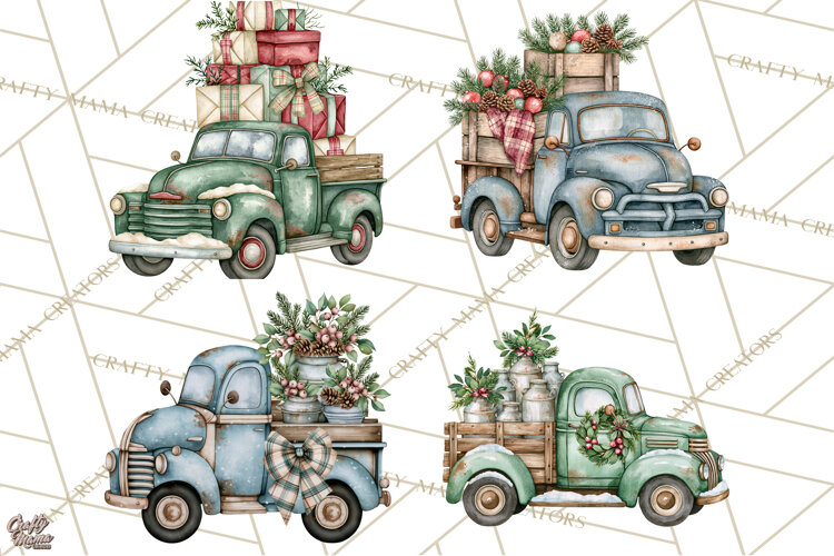 Vintage Truck Christmas PNG example image 1