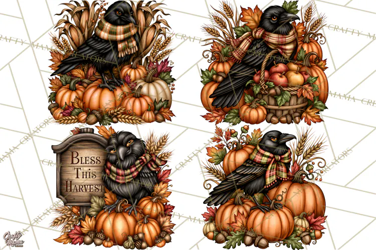 Pumpkins and Plaid Fall Animals Clipart