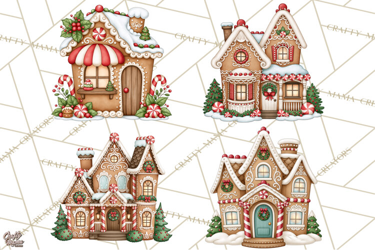 Downtown Gingerbread Town Buildings Clipart PNG example image 1
