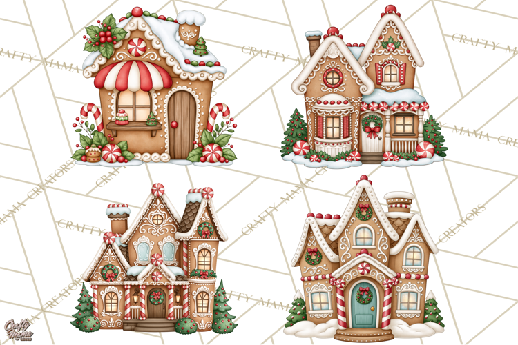 Downtown Gingerbread Town Buildings Clipart PNG