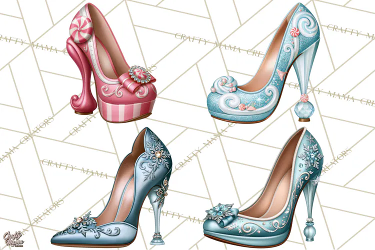 Christmas High Heel Clipart PNG, Whimsical Holiday Shoes