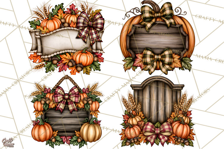 Pumpkins and Plaid Fall Frames Clipart example image 1