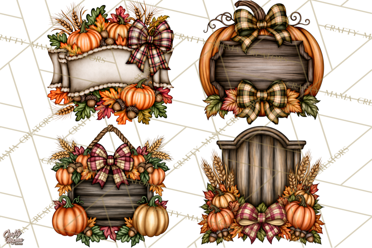 Pumpkins and Plaid Fall Frames Clipart