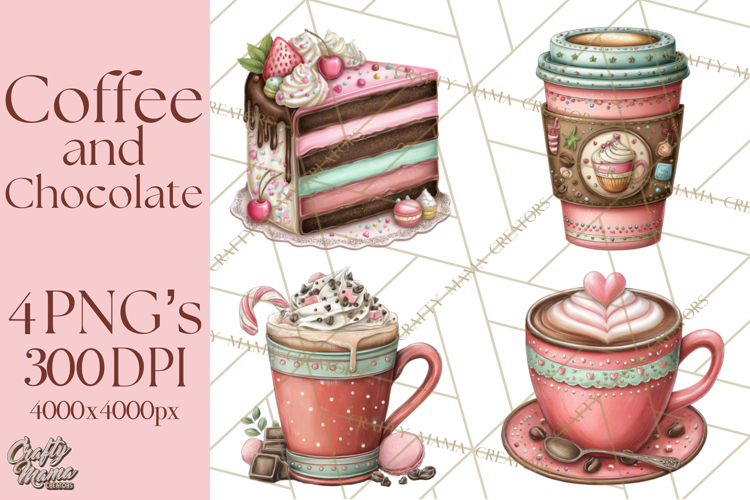 Coffee and Chocolate Clipart PNG Cafe Drinks Dessert Art