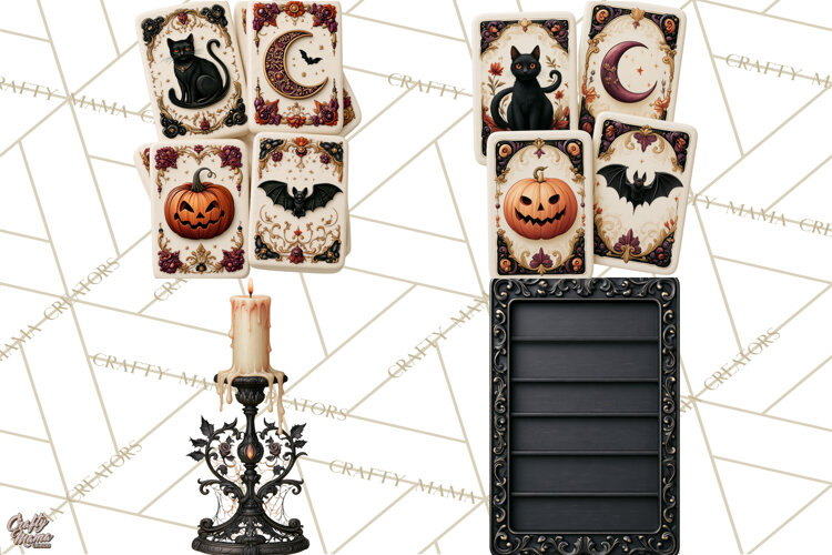 Halloween Mahjong Clipart, Spooky Mahjong Tiles PNG, Gothic example image 1