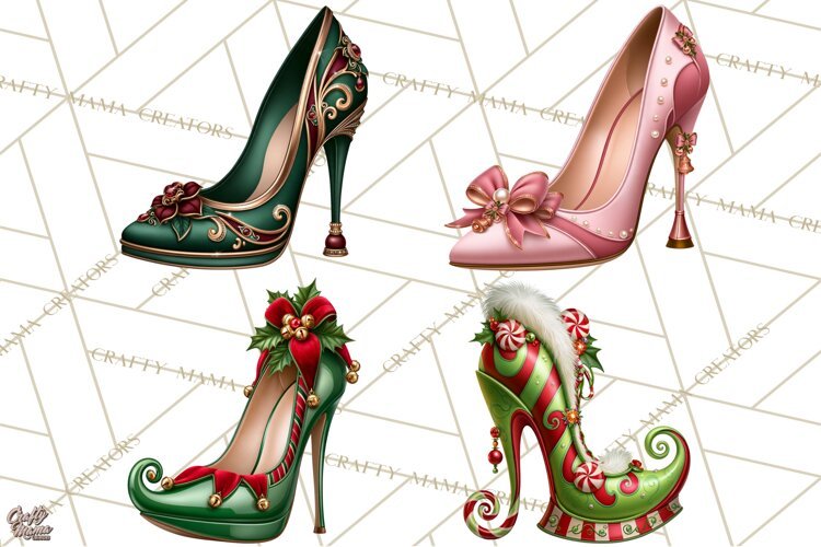 Christmas High Heel Clipart PNG, Whimsical Holiday Shoes example image 1