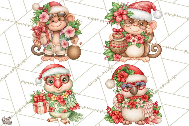 Christmas Characters PNG, Tropical Christmas Clipart