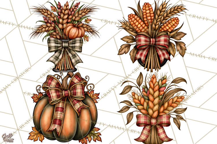 Pumpkins and Plaid Fall Accents Clipart example image 1