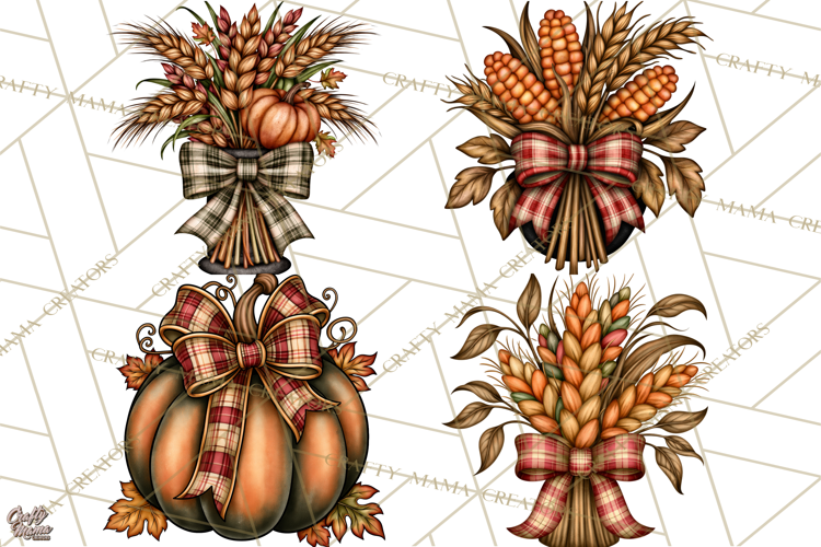 Pumpkins and Plaid Fall Accents Clipart