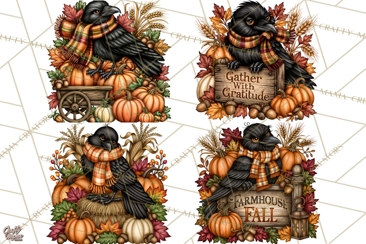 Pumpkins and Plaid Fall Animals Clipart