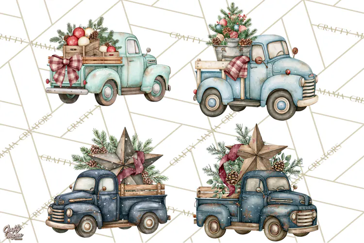 Vintage Truck Christmas PNG