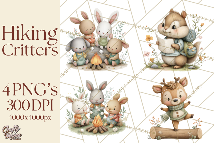 Cute Hiking Woodland Animals Adventure Clipart PNG