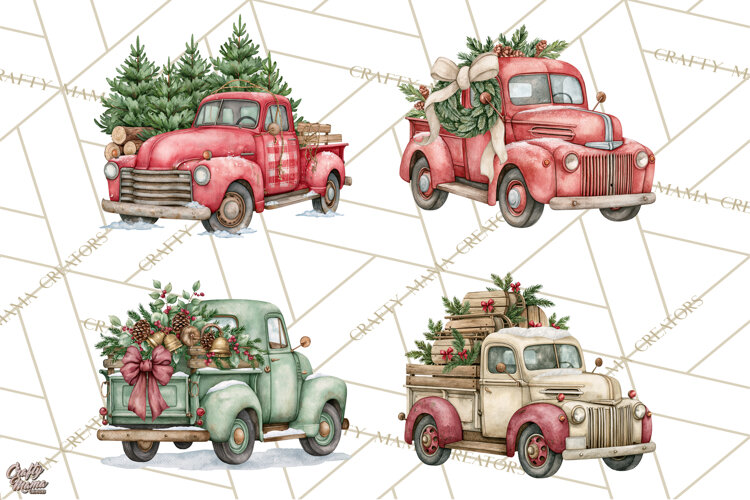 Vintage Truck Christmas PNG example image 1