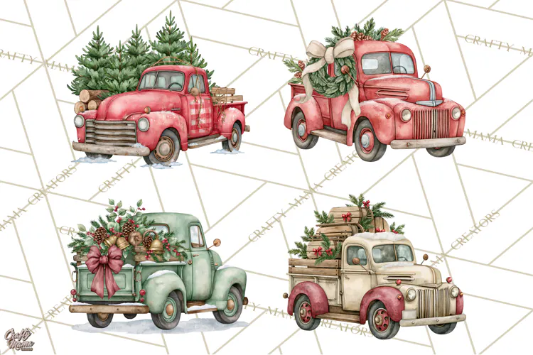 Vintage Truck Christmas PNG