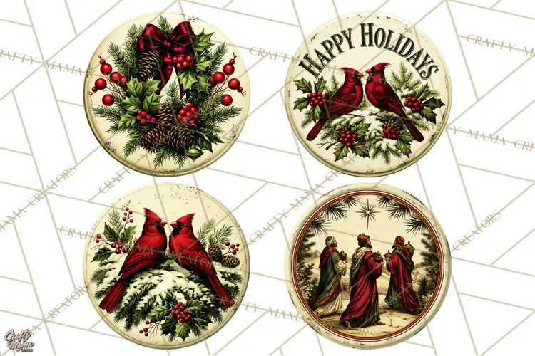 Vintage Christmas Round Signs Clipart, Rustic Metal