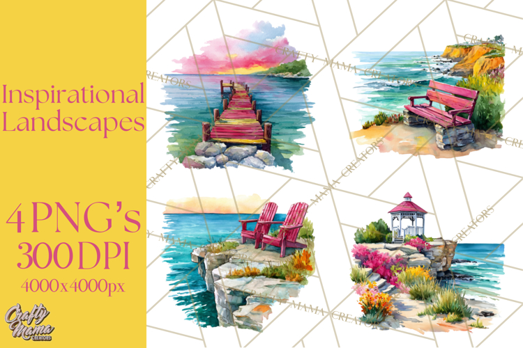 Watercolor Inspirational Landscapes, Sublimation Designs