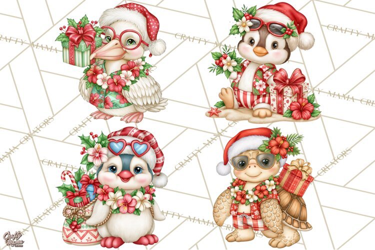 Christmas Characters PNG, Tropical Christmas Clipart example image 1