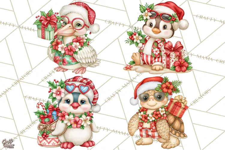 Christmas Characters PNG, Tropical Christmas Clipart