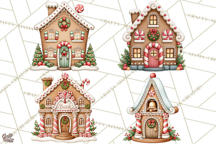 Downtown Gingerbread Town Buildings Clipart PNG
