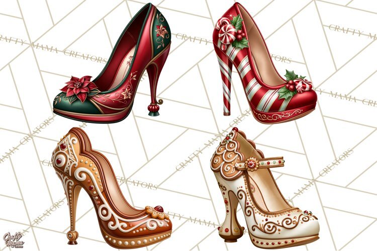 Christmas High Heel Clipart PNG, Whimsical Holiday Shoes example image 1