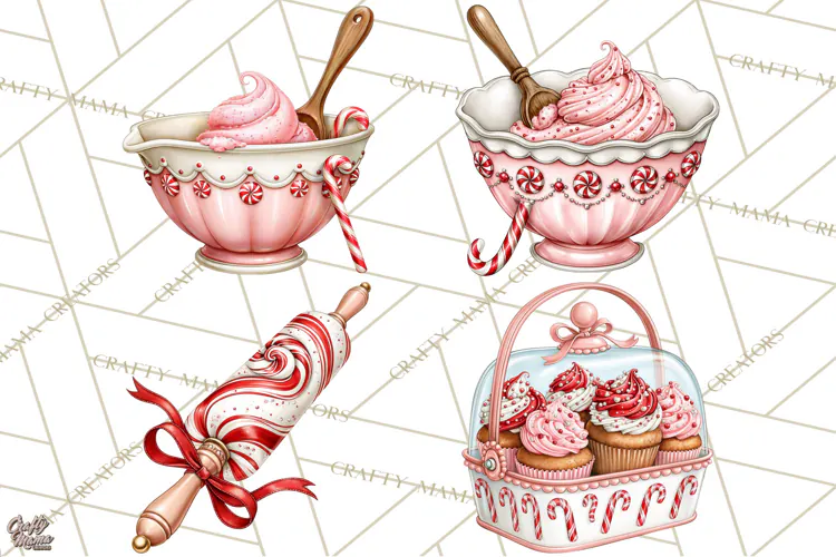 Peppermint Christmas Bakery Clipart PNG, Candy Cane Sweets