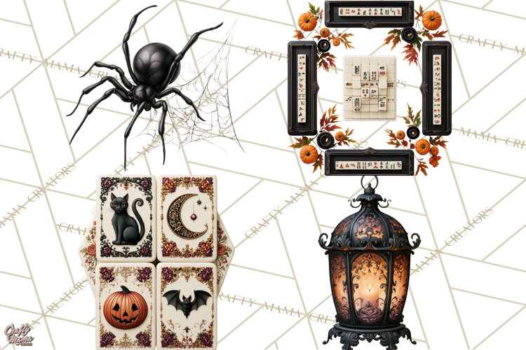 Halloween Mahjong Clipart, Spooky Mahjong Tiles PNG, Gothic example image 1
