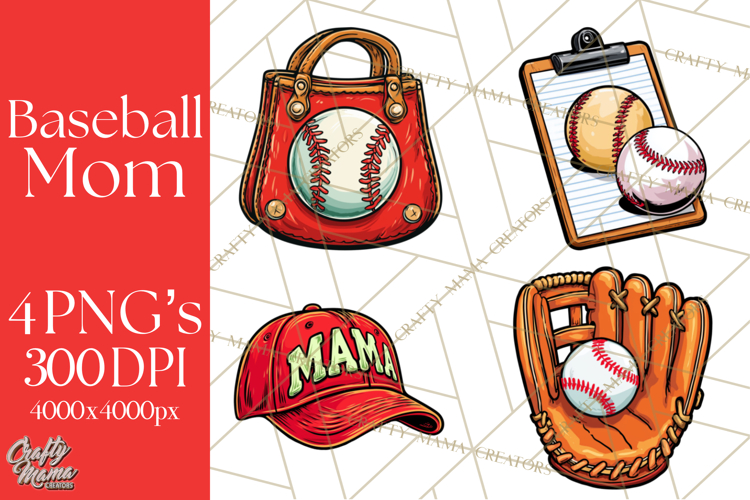 Baseball Mom Clipart PNG with Baseball Gear, Baseball Mama