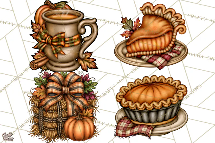 Pumpkins and Plaid Fall Accents Clipart