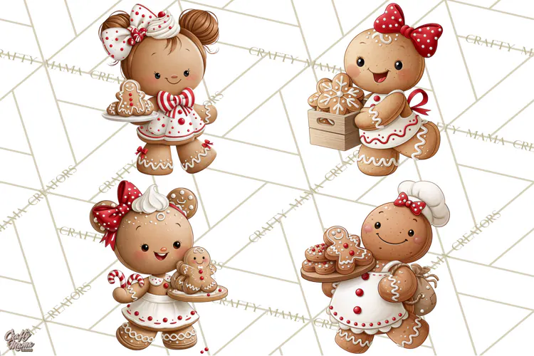 Christmas Gingerbread Clipart PNG, Cute Christmas Characters