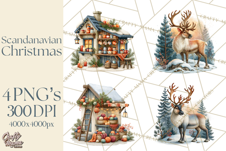 Scandinavian Christmas Market Clipart PNG Illustrations