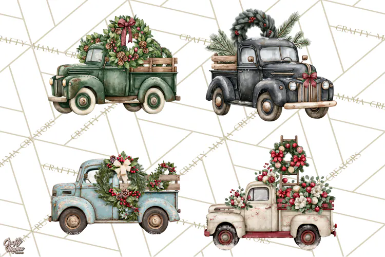 Vintage Truck Christmas PNG