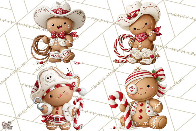 Christmas Gingerbread Clipart PNG, Cute Christmas Characters