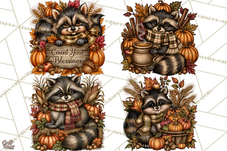 Pumpkins and Plaid Fall Animals Clipart