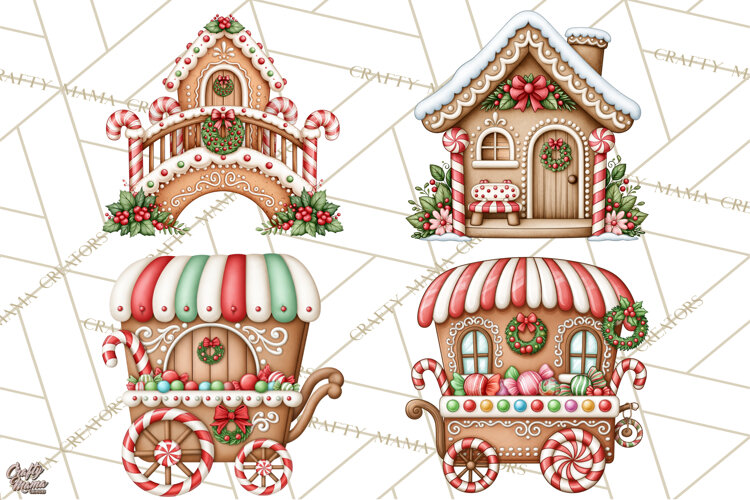 Downtown Gingerbread Town Buildings Clipart PNG example image 1