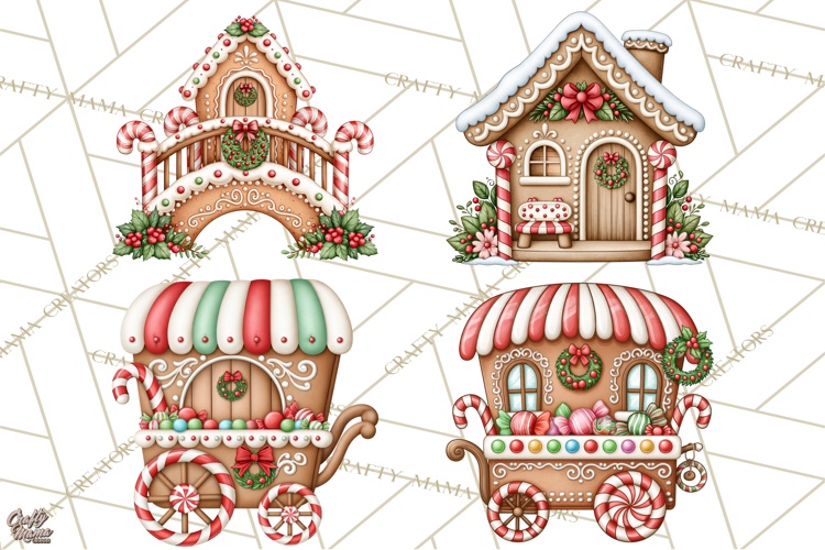 Downtown Gingerbread Town Buildings Clipart PNG