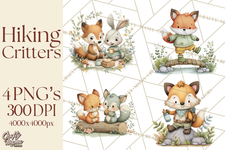 Cute Hiking Woodland Animals Adventure Clipart PNG