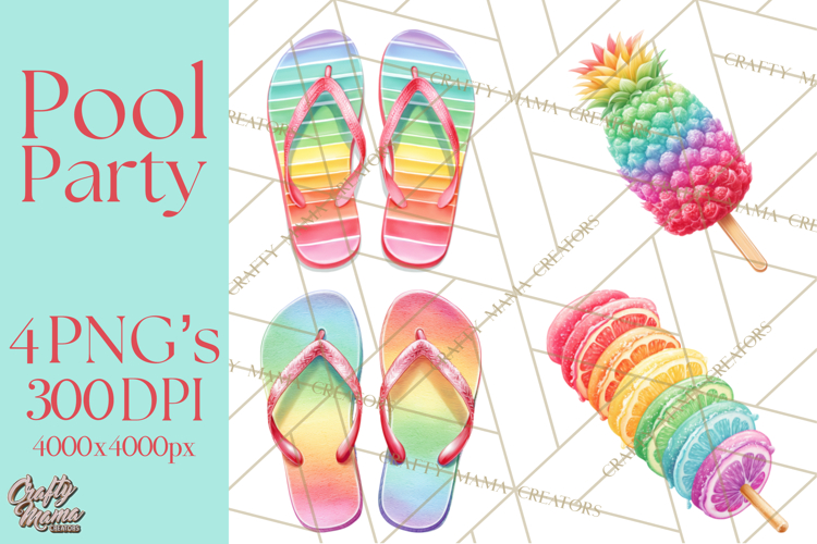 Summer Pool Party Clipart PNG, Rainbow Summer Png Designs